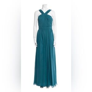 Monique Lhuillier Teal Halter Dress Gown